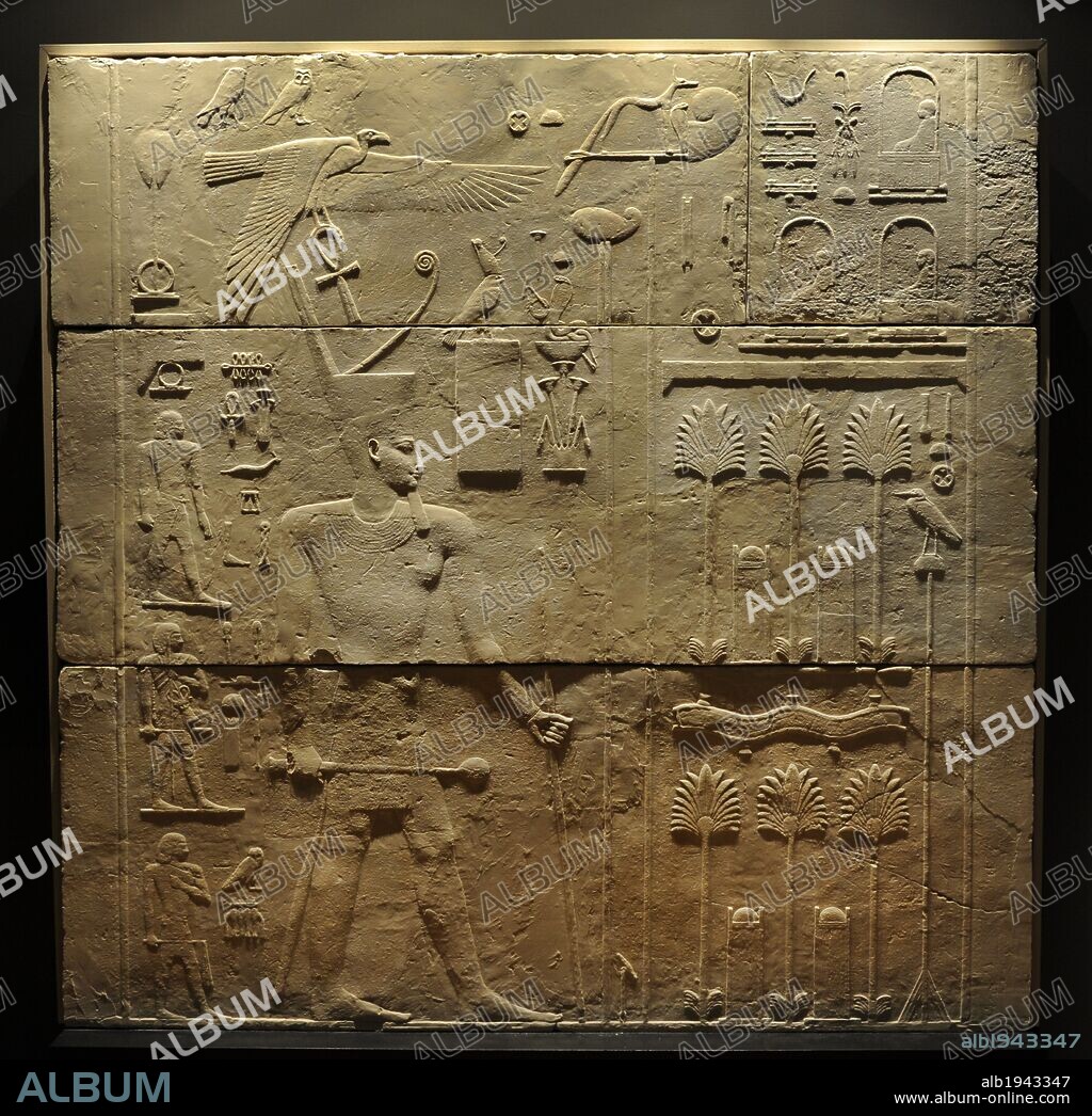 Relief depicting a scene from the King's Heb Sed. Monumental gateway from the Palace of Apries, Memphis, Egypt. Limestone. Late Period, Saite. 26th Dynasty. C. 589-570 BC. Ny Carlsberg Glyptotek Museum. Copenhagen. Denmark.