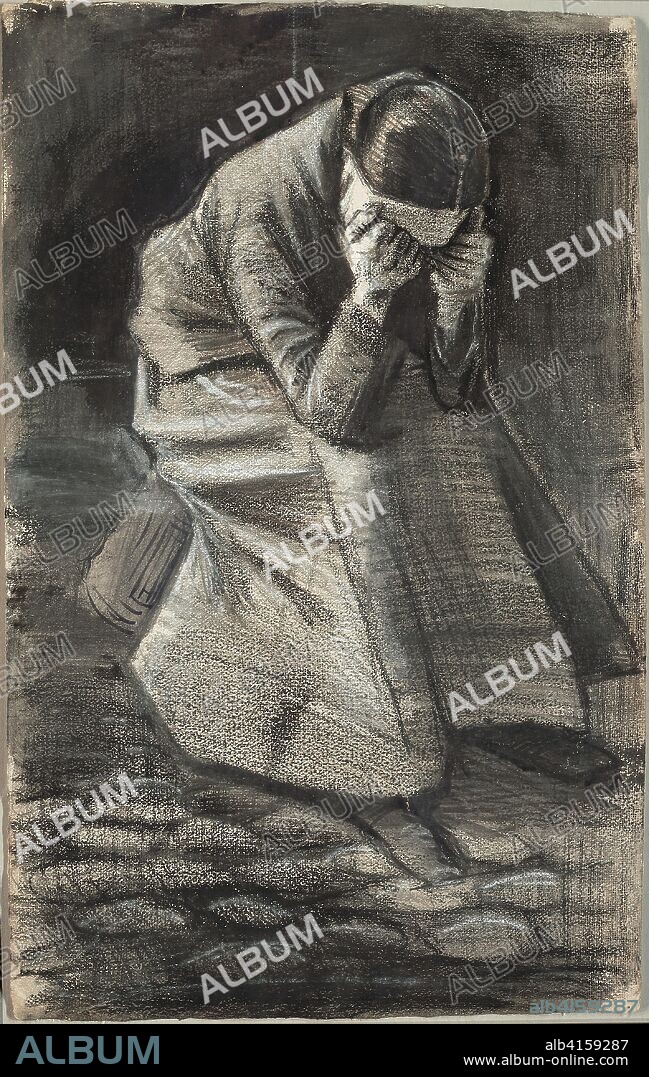 Weeping Woman. Vincent van Gogh; Dutch, 1853-1890. Date: 1883. Dimensions: 502 x 314 mm. Black and white chalk, with brush and stumping, brush and black and grey wash, and traces of graphite, over a brush and brown ink underdrawing on ivory wove paper. Origin: Netherlands.