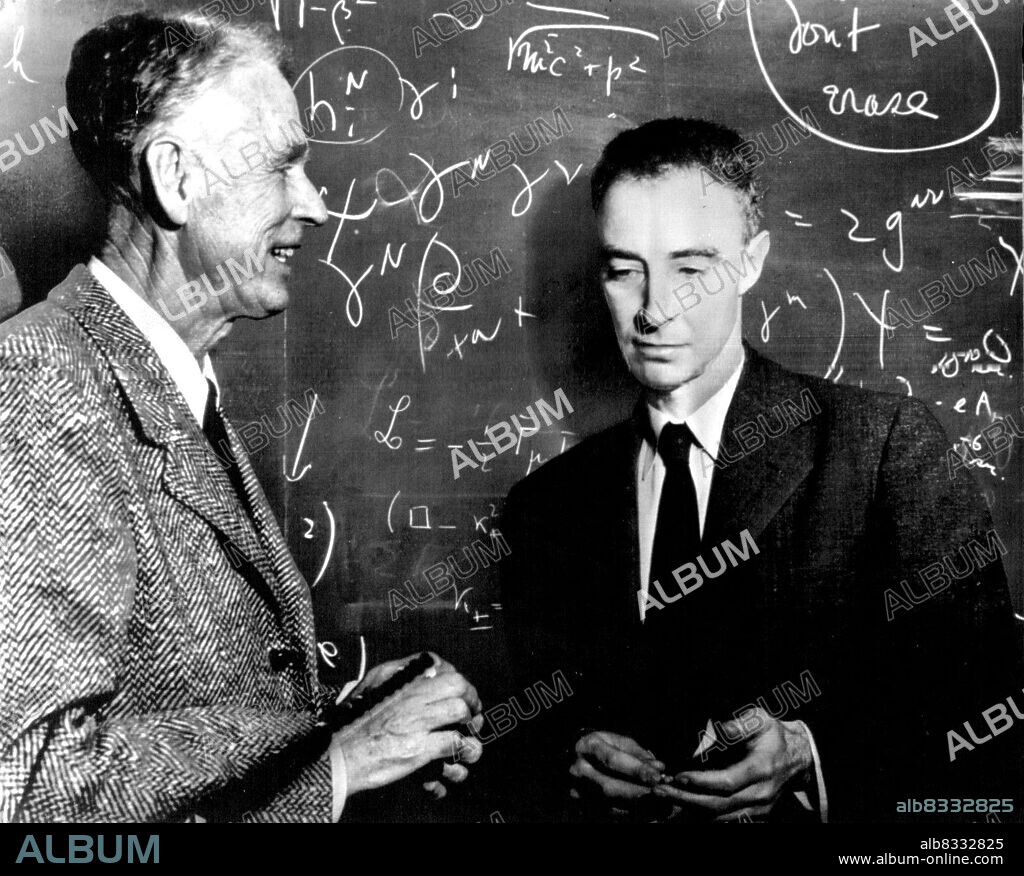 Assumes New Duties - Dr. Robert Oppenheimer (right), former head of the atomic research project at Los Alamos, N.M. talks with Prof. Oswald Veblan at the Institute for Advanced Study here today where he assumed his new duties as director of the Institute. Dr. Oppenhelmer succeeded Dr. Frank Aydelotte who resigned after eight years as head of the Institute. October 16, 1947. (Photo by AP Wirephoto).