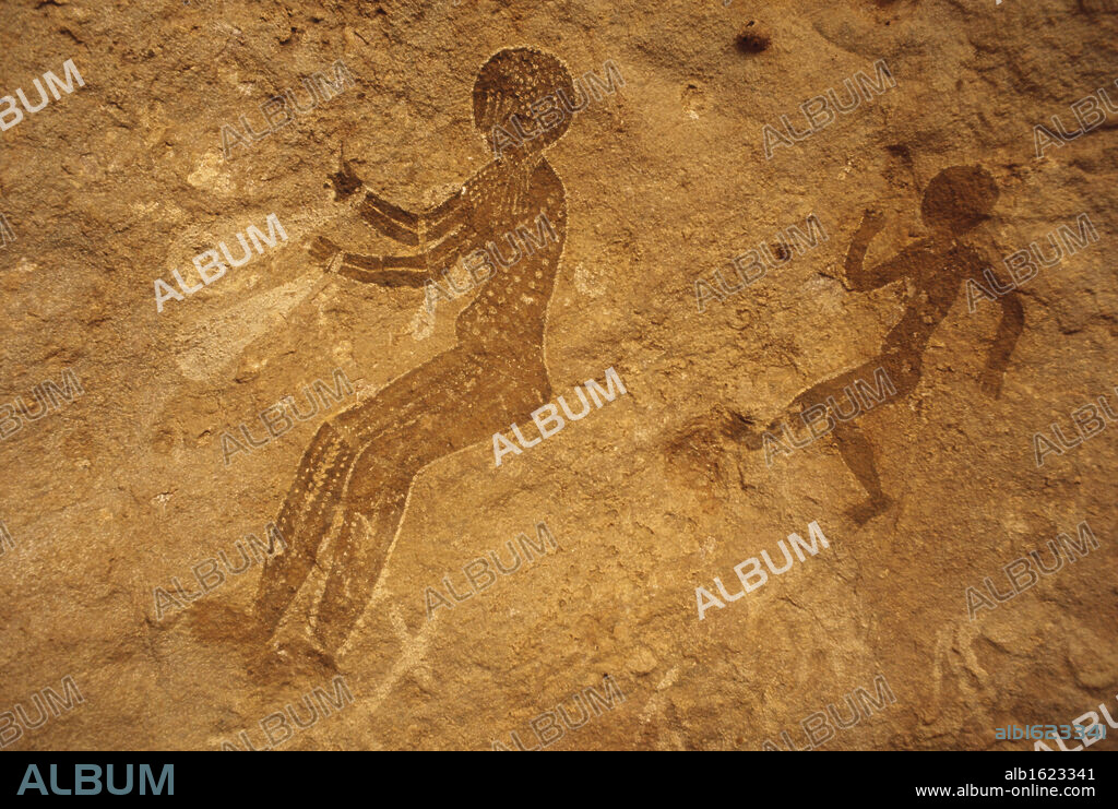 PREHISTORIC ART. Rock Fresco   Tassili N'Ajer   Plateau Cave of Tan Zoumaitor Algeria.