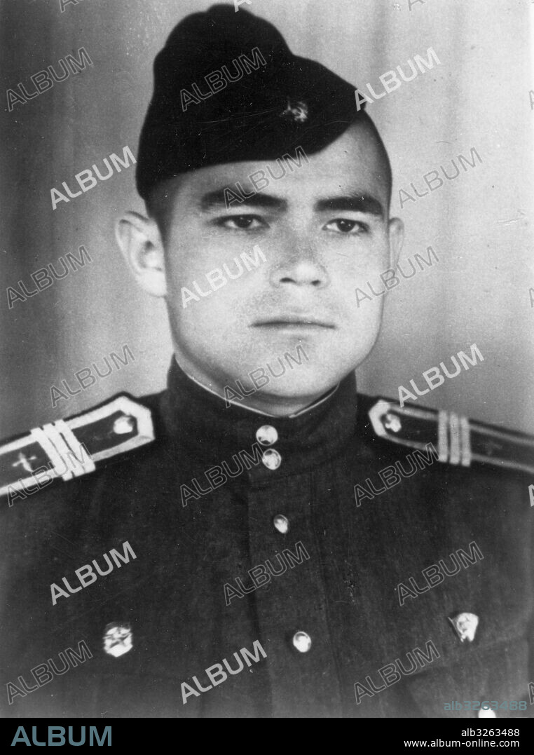 Soviet cosmonaut, Andrian Nikolayev as a student pilot - he had already won his sergeant stripes before taking the course. 1950s.