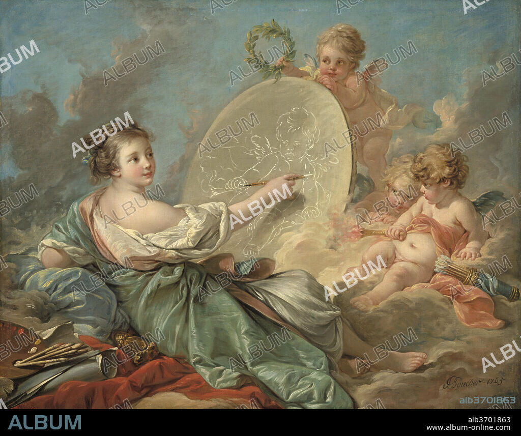 FRANCOIS BOUCHER. Allegory of Painting. Dated: 1765. Dimensions: overall: 101.5 x 130 cm (39 15/16 x 51 3/16 in.)  framed: 129.5 x 157.5 cm (51 x 62 in.). Medium: oil on canvas.