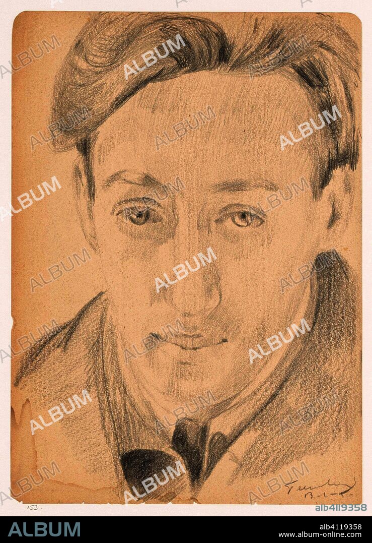 Zelfportret en face: B-1-1. Zelfportretten van Cor van Teeseling (series title). Draughtsman: Cor van Teeseling. Dating: Aug-1941 - 19-Nov-1942. Place: Weteringschans (Amsterdam). Measurements: h 32.0 cm × w 23.0 cm.