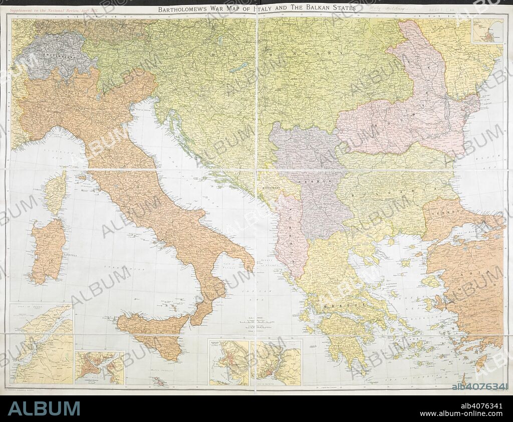 Bartholomew's War Map of Italy and the Balkan States. Bartholomew's War Map of Italy and the Balkan States. Scala, 1 : 2,000,000 (Supplement to the National Review, Augt. 1915). Edinburgh : J. Bartholomew, 1915. 980 x 725 mm.; Scale 1: 2 000 000. Source: Maps.20603.(22).
