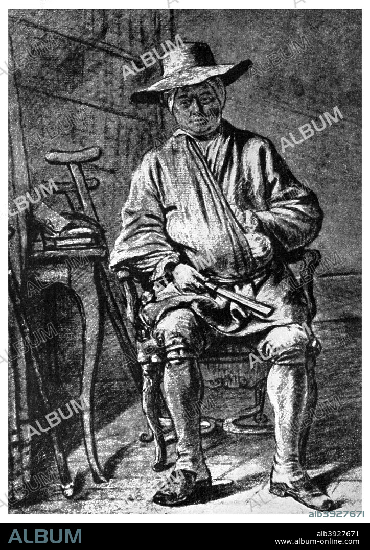 Jean-Simeon Chardin, French artist, 18th century (1956). A self portrait from The Louvre, Paris. Chardin (1699-1779) is acknowledged as a master of still life painting. A print from People, a volume about the origin and early history of many things, common and less common, essential and inessential, by Readers Union, the Grosvenor Press, London, 1956.