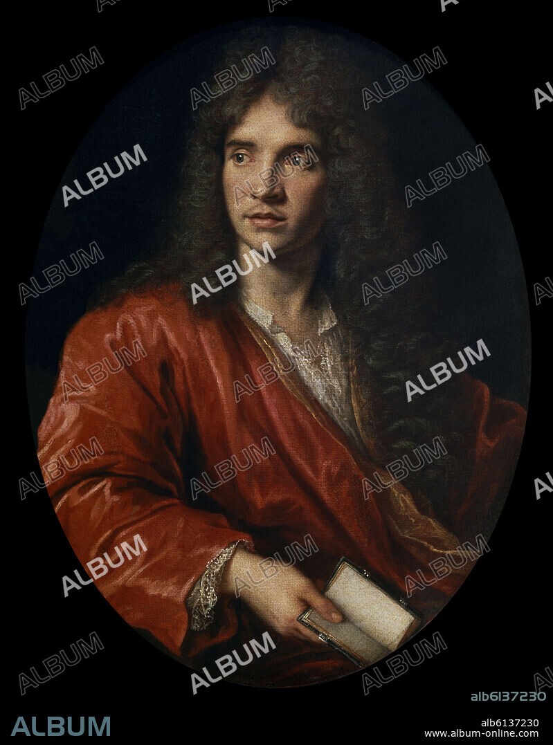 PIERRE MIGNARD. French school. Portrait of Molière (Jean-Baptiste Poquelin) (1622-1673), French theater author and actor.. Paris, musée de la Comédie-Française.