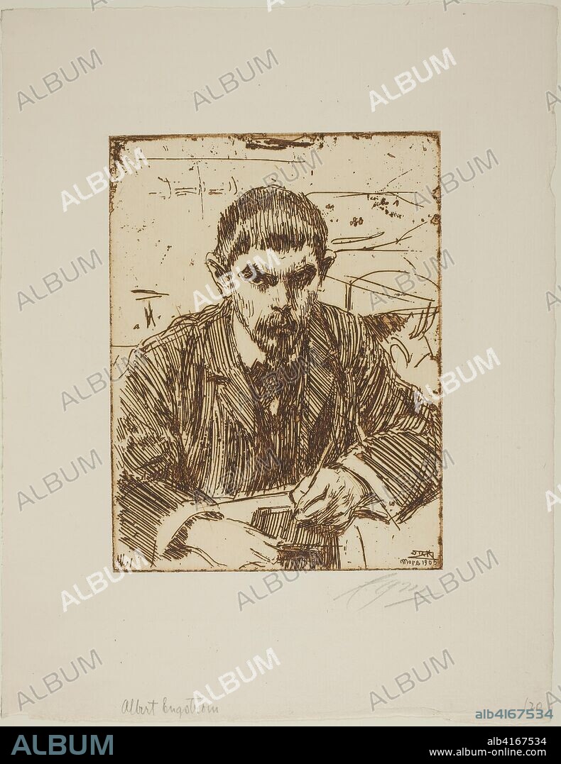 Albert Engström. Anders Zorn; Swedish, 1860-1920. Date: 1905. Dimensions: 200 x 151 mm (image/plate); 328 x 253 mm (sheet). Etching printed in reddish brown ink on ivory laid paper. Origin: Sweden.