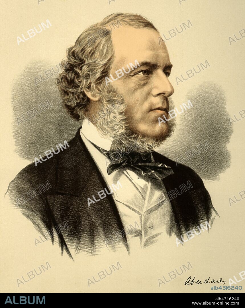 'Aberdare', c1877. Portrait of British lawyer and politician Henry Austin Bruce (1815-1895), who was elected Liberal MP for Merthyr Tydfil in 1854. He held various ministerial posts, notably Home Secretary under Gladstone in 1869-1873. In 1873 at Gladstone's request he became Lord President of the Council and was subsequently raised to the peerage. The defeat of the Liberals in the General Election of 1874 brought an end to Baron Aberdare's political life, but he went on to pursue a range of social, business and educational interests. He was Chairman of the National African Company from 1882, President of both the Historical Society and the Royal Geographical Society, and an active and influential campaigner for the establishment of the University of Wales in Cardiff. From "The Modern Portrait Gallery". [Cassell, Petter and Galpin, London, Paris and New York, c1890].