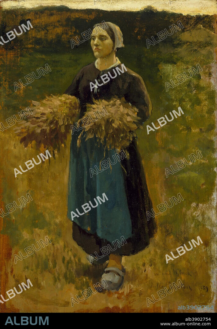 JULES BRETON. Le glaneur / The Gleaner. Date/Period: 1859. Painting. Oil on cardboard. Height: 53.2 cm (20.9 in); Width: 37.1 cm (14.6 in).