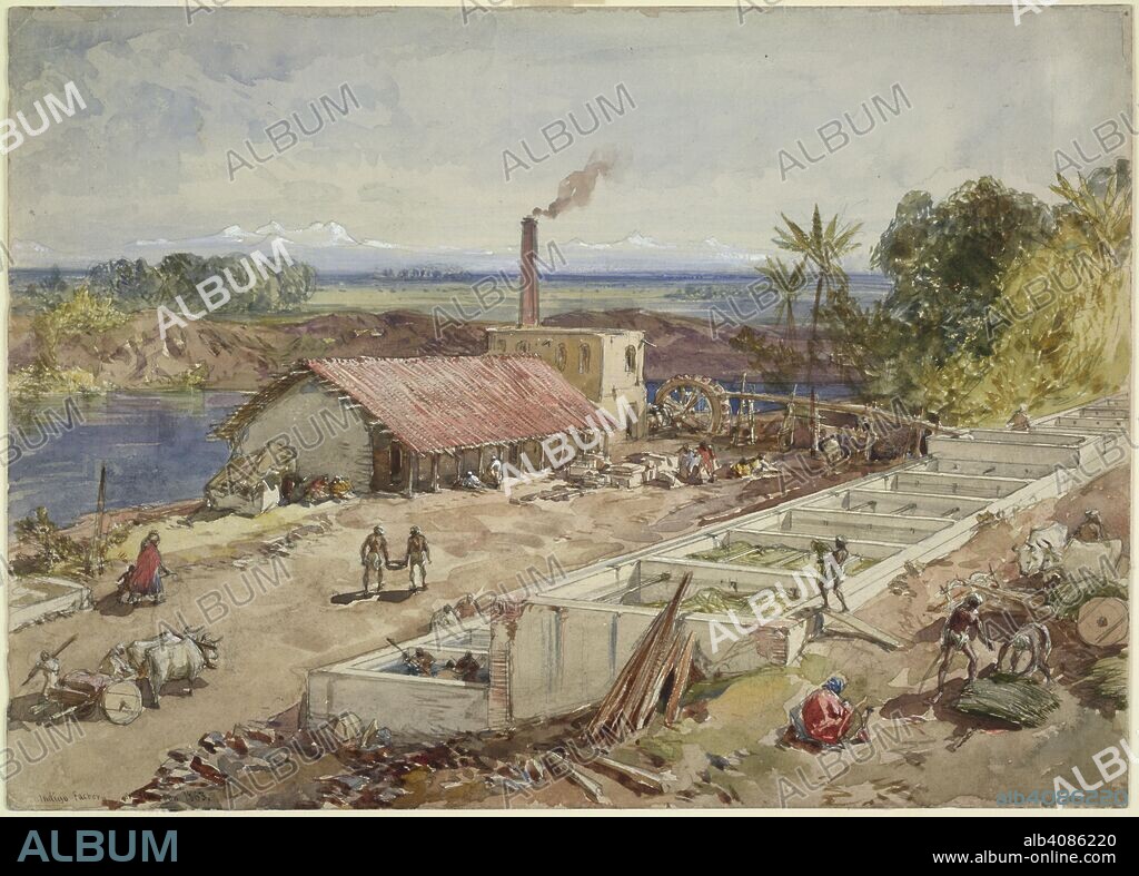 WILLIAM SIMPSON. Indigo factory, Bengal. 1863. An indigo factory in Bengal. Inscribed on front in ink with title and artist's signature. Watercolour.  Originally published/produced in 1863. . Source: WD 1017,.