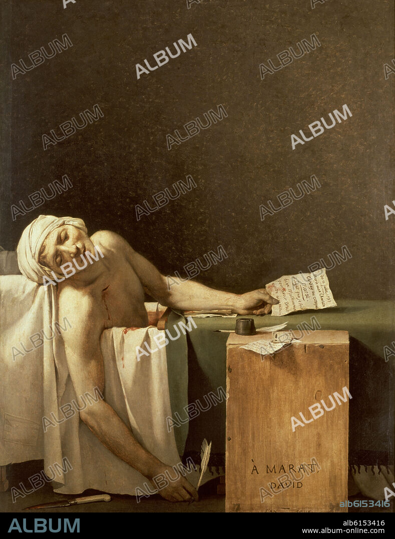 JACQUES-LOUIS DAVID (1748-1825). French neoclassical school. The Death of Marat (1743-1793) journalist, French revolutionary politician. Muerte de Marat. Brussels, Fine Art Museum.