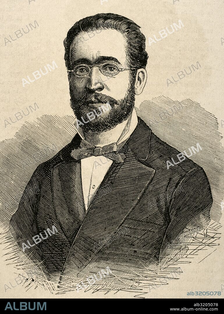 Ruperto Chapí (1851-1909). Compositor español de zarzuelas. Retrato. Grabado por Ovejero. La Ilustración Española y Americana, 1878.