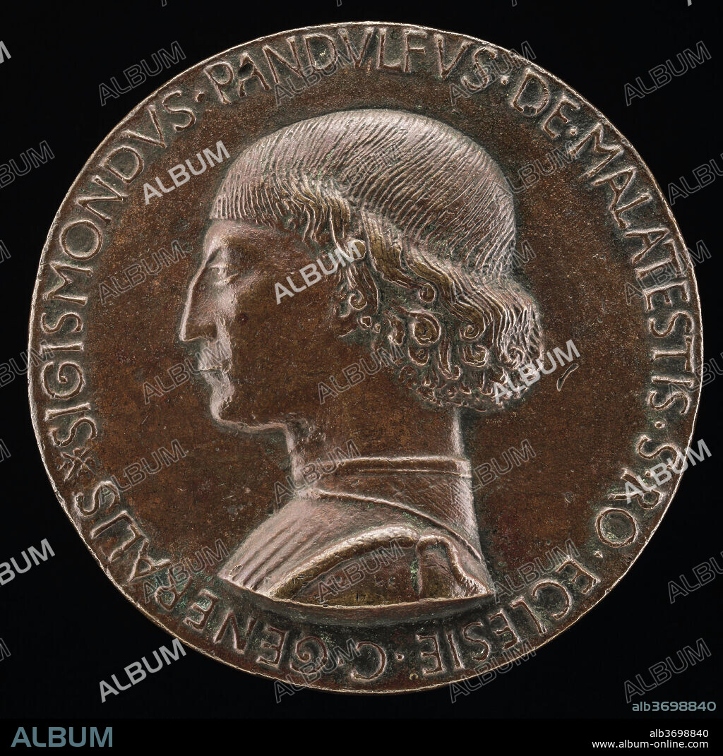 MATTEO DE' PASTI. Sigismondo Pandolfo Malatesta, 1417-1468, Lord of Rimini and Fano [obverse]. Dated: 1446. Dimensions: overall (diameter): 8.28 cm (3 1/4 in.)  gross weight: 245.92 gr (0.542 lb.)  axis: 12:00. Medium: bronze.