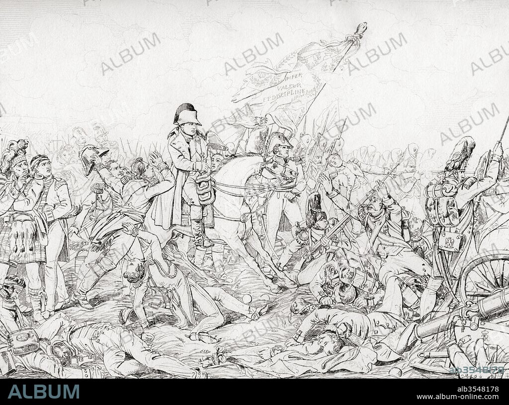 Napoleon at The Battle of Waterloo, 18 June 1815. After the painting by Charles Auguste Steuben. Napoleon Bonaparte, 1769 – 1821. From a 19th century Life of Napoleon.