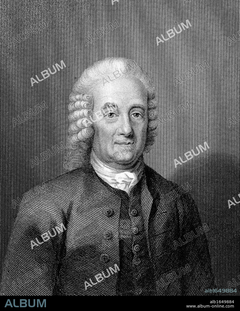 Emanuel Swedenborg (1688-1772) Swedish philosopher, mystic, and cosmologist. Portrait engraving.