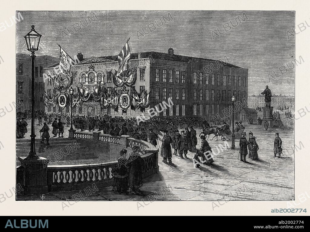 THE BRITISH EMBASSY AT ST. PETERSBURG ILLUMINATED FOR THE DUKE OF EDINBURGH'S MARRIAGE, RUSSIA, 1874.