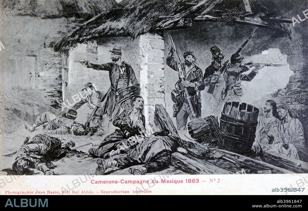 Battle of Camerone, campaign of Mexico, 1863, (20th century). Fought on 30 April 1863, the Battle of Camarón established the legendary status of the French Foreign Legion as a fighting force. France intervened in Mexico in 1862, initially with the support of Spain and Britain, when Mexico suspended payments of interest on loans from foreign governments. The battle occurred when a small Foreign Legion detachment of 62 men and three officers commanded by Captain Jean Danjou were besieged and attacked at the Hacienda Camarón near Palo Verde by a Mexican force numbering 1600. After refusing to surrender, the Legionnaires mounted an heroic defence of the Hacienda until, out of ammunition, the surviving five mounted a bayonet charge against the Mexicans. Two were killed and the remaining three captured. The Mexican commander, Colonel Milan, was so impressed with their courage that he granted the survivors safe passage, allowing them to keep their flag. Every year the Foreign Legion commemorates the battle with a ceremony on what is known as Camerone Day.