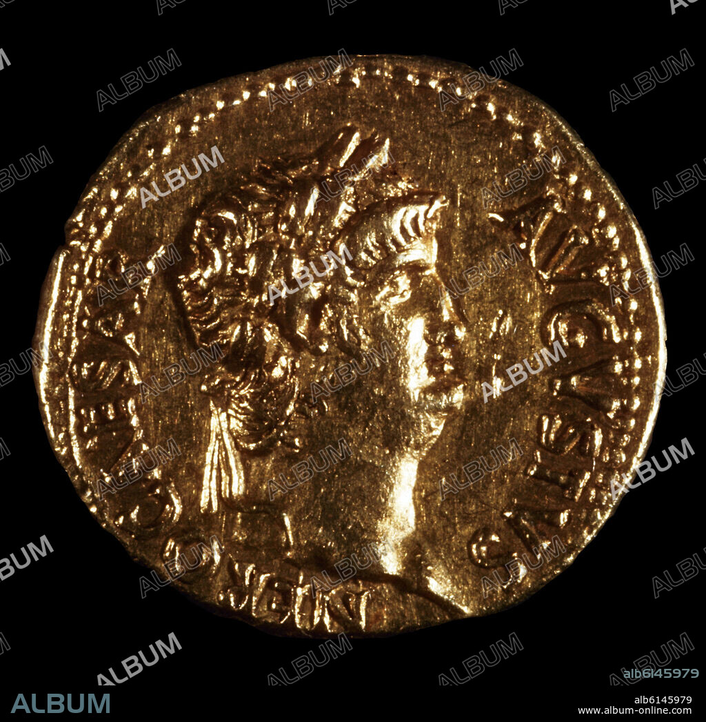 MONEDA DE ORO CON EL ROSTRO DE NERON ACUÑADA EN EL SIGLO I (NERO CLAUDIUS CAESAR DRUSUS GERMANICUS).