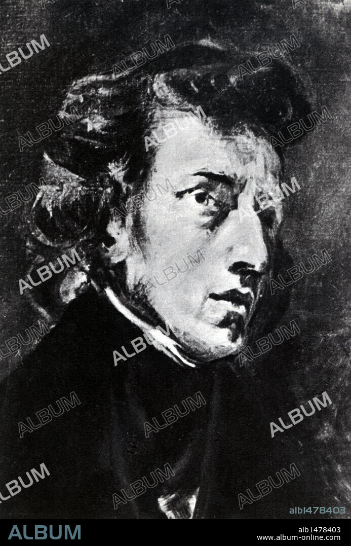 Frédéric François Chopin (Fryderyk Franciszek Chopin) (Zelawowa Wola, Varsovia, 1810-París, 1849). Compositor y pianista polaco. Reproducción de una pintura de Delacroix.