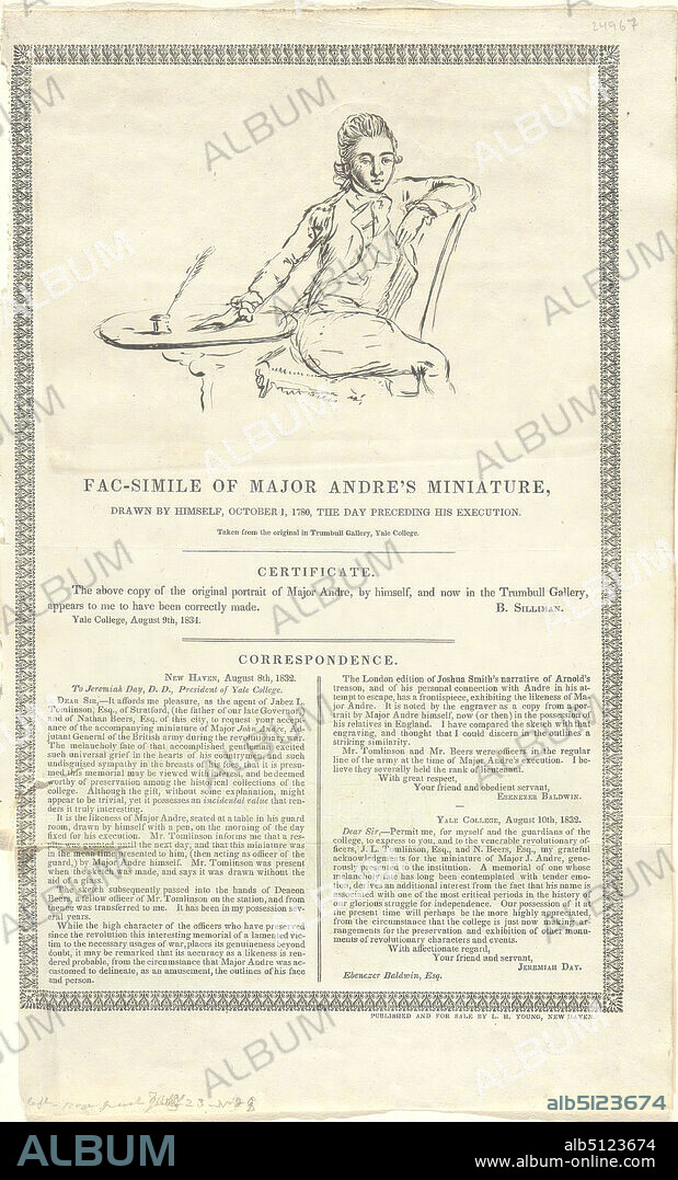 After: Major John Andre, British, 17511780, Self-Portrait (the day preceding his execution), October 1, 1780, Broadside reproduction of original drawing (YUAG 1832.103), sheet: 32.7 × 20 cm (12 7/8 × 7 7/8 in.), Made in United States, American, 18th century, Works on Paper - Prints.