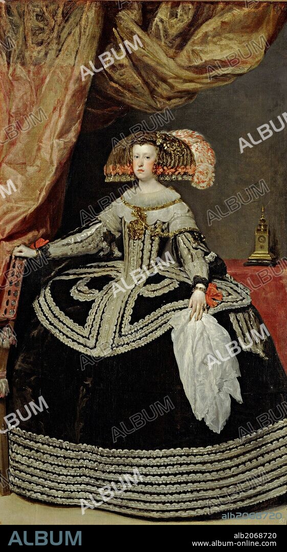 DIEGO VELÁZQUEZ. Diego Rodríguez de Silva y Velázquez / 'Mariana de Austria, reina de España', Hacia 1652, Escuela Española, Óleo sobre Lienzo, 234,2 cm x 132 cm, P01191.