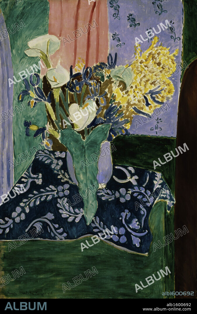 Calla Lilies, Irises, and Mimosas by Henri Matisse, oil on canvas, 1913, 1869-1954, Russia, Moscow, Pushkin Museum of Fine Arts.