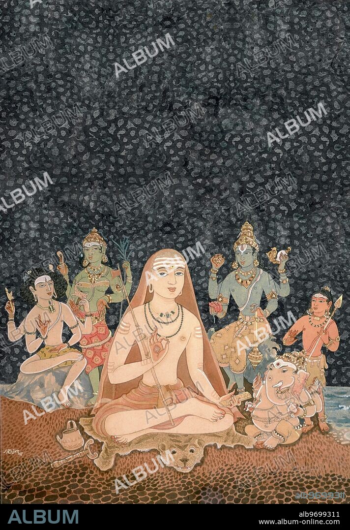 HAP-136843 : - Hinduism - Hindu art - Himalayan Academy art - India - Religion - Spirituality - Artist S. Rajam - sannyasin - monk - sadhu - saint - ascetic - rishi - renunciate - swami - Adi Shankara - Smarta - Smartism - tiger skin - Shiva - Dakshinamurti - Shakti - Muruga - Ganesh - Vishnu - Siva - Supreme God - Ganesha - God - Lord of Obstacles - Devi - Goddess - Parvati - Indian art - Hindu - art - religion - Hindu religion - Hindu belief.