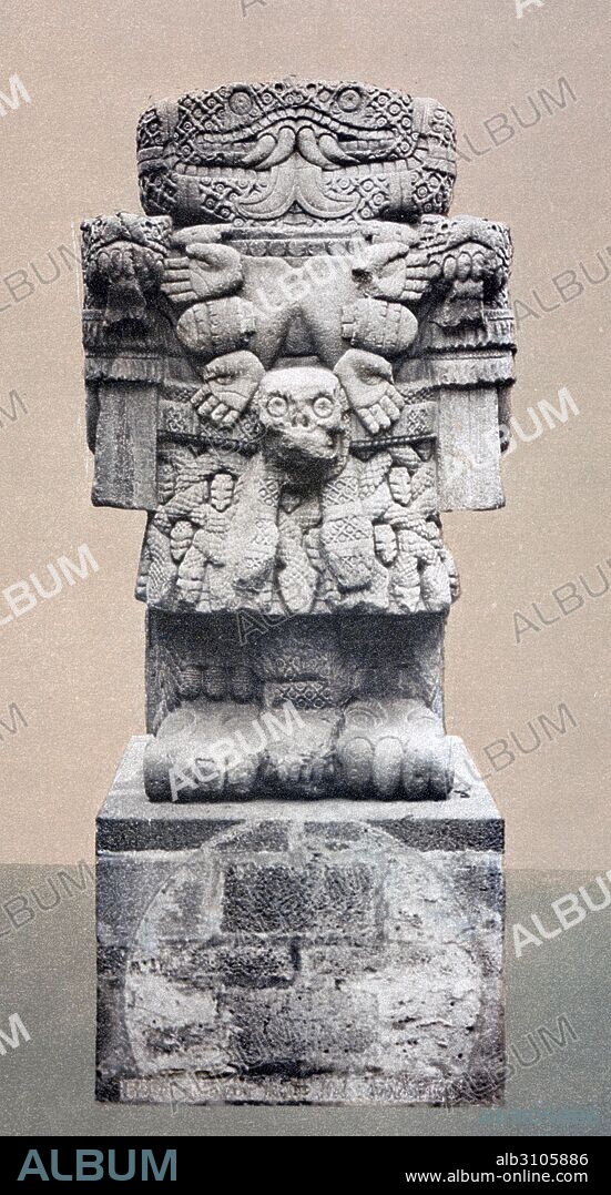 Photograph of the Aztec Idol, Cihuacóatl, goddess of birth, patron saint of physicians, bleeders, midwives, surgeons. Photographed by William Henry Jackson (1843-1942). Dated 1890.