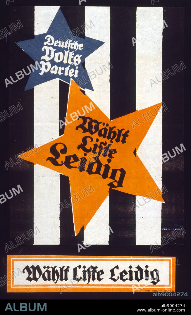 Propaganda poster 1932 for the German People's Party (Deutsche Volkspartei, or DVP), liberal party in Weimar Germany and a successor to the National Liberal Party of the German Empire.