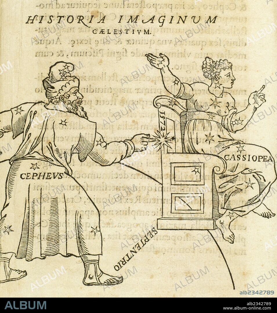 Constellations of Cassiopeia and Cepheus. Engraving.