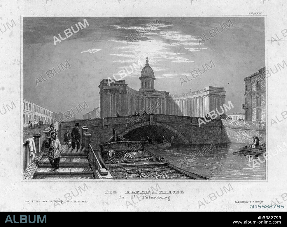 St. Petersburg (Rußland), Kasaner Kathedrale am Newski. (1802-12 erbaut; Arch.: A.N.Woronichin). "Die Kasan-Kirche in St. Petersburg". Stahlstich, unbezeichnet, um 1850. Berlin, Sammlung Archiv für Kunst und Geschichte.