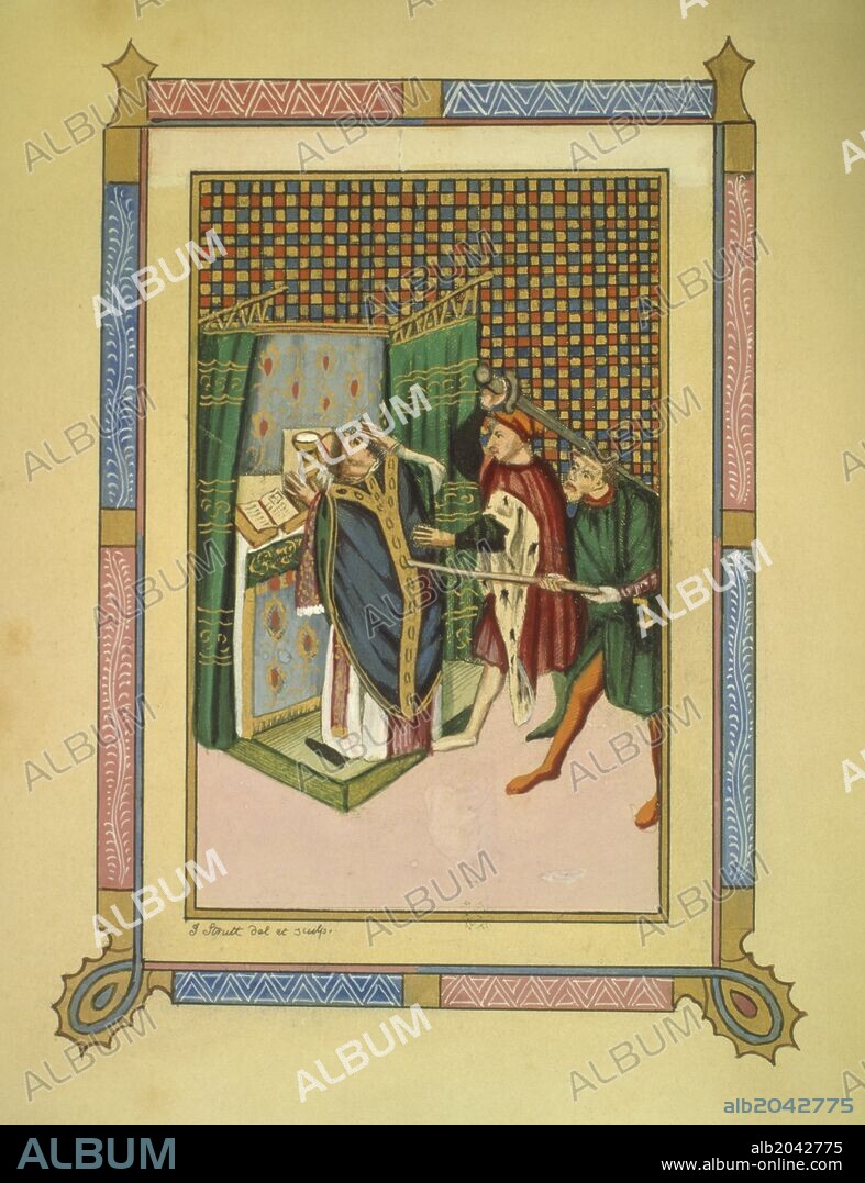 Murder of Saint Thomas Becket (1118-1170),  29.12.1770 by knights of King Henry II from XIIIth century manuscript.