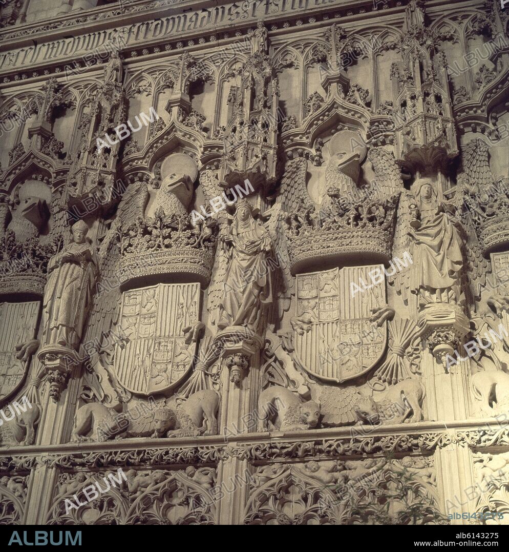 JUAN GUAS. ESCUDOS Y EMBLEMAS DE LOS REYES CATOLICOS - SIGLO XV - ESTILO ISABELINO.
