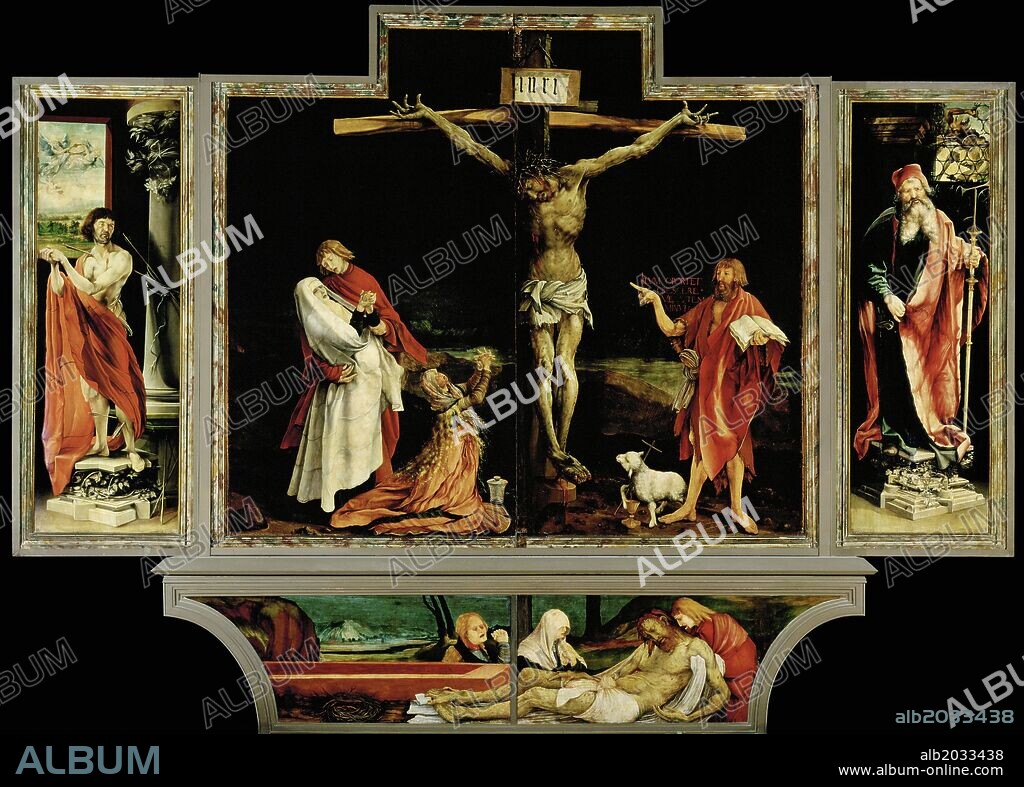 MATTHIAS GRÜNEWALD. Matthias Grünewald / 'Altar de Inssenheim: Crucifixión - Conjunto', 1515.