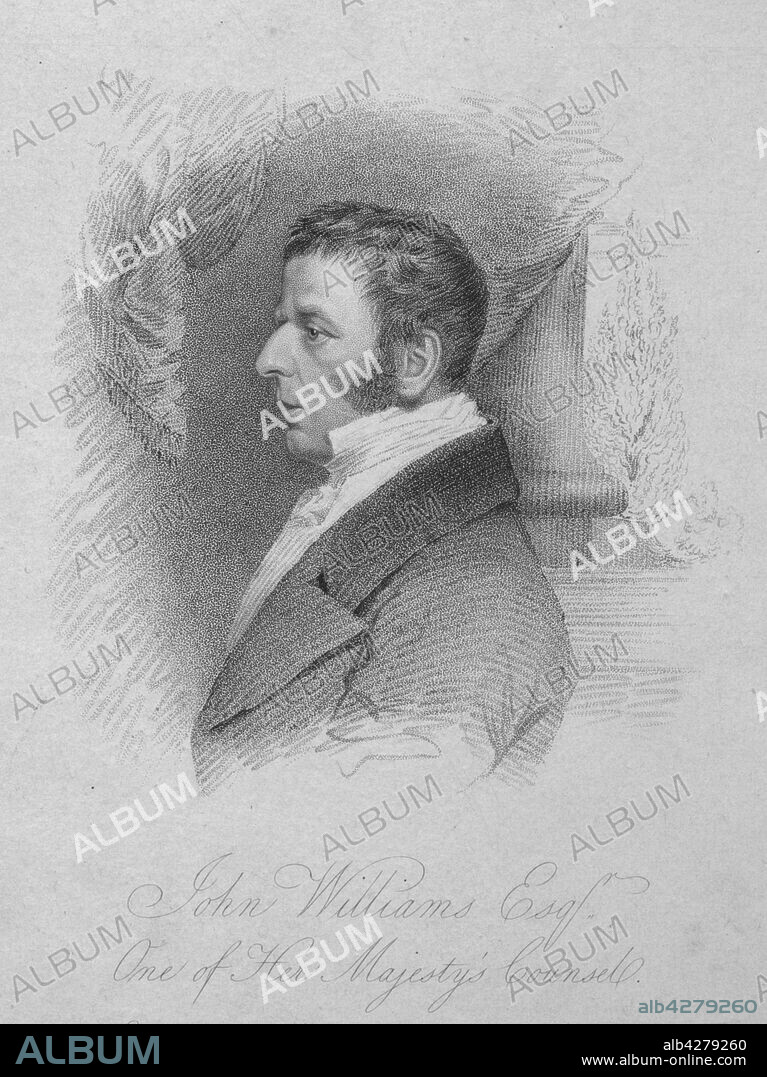 T WRIGHT. 'John Williams, Esq., One of Her Majesty's Counsel', c1820. Portrait of British lawyer Sir John Williams (1777-1846), who defended Queen Caroline at her trial. From an album containing portraits and satirical caricatures related to the trial of Queen Caroline (1768-1821, also known as Caroline of Brunswick, consort of King George IV) in 1820.