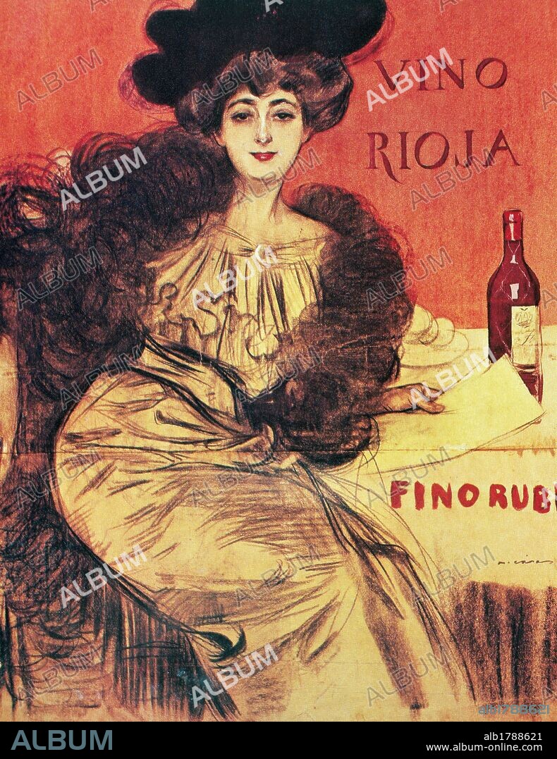 Anuncio publicitario del "VINO RIOJA", realizado por el pintor catalán, Ramón CASAS (1866-1932), representante del modernismo. Inicios del Siglo XX. (Año 1900). España.