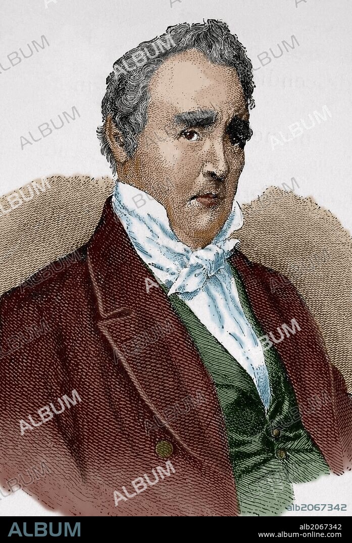 James Buchanan (1791-1868). Décimo quinto Presidente de los Estados Unidos. Su desempeño en el cargo fue criticado por su inacción frente a la división del país que provocaría el estallido de la Guerra Civil. Perteneciente al partido Democrata. Grabado coloreado. "La Historia Universal", 1885.