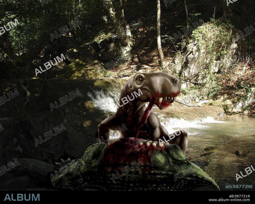 An Inostrancevia eating the flesh of a dead Scutosaurus.