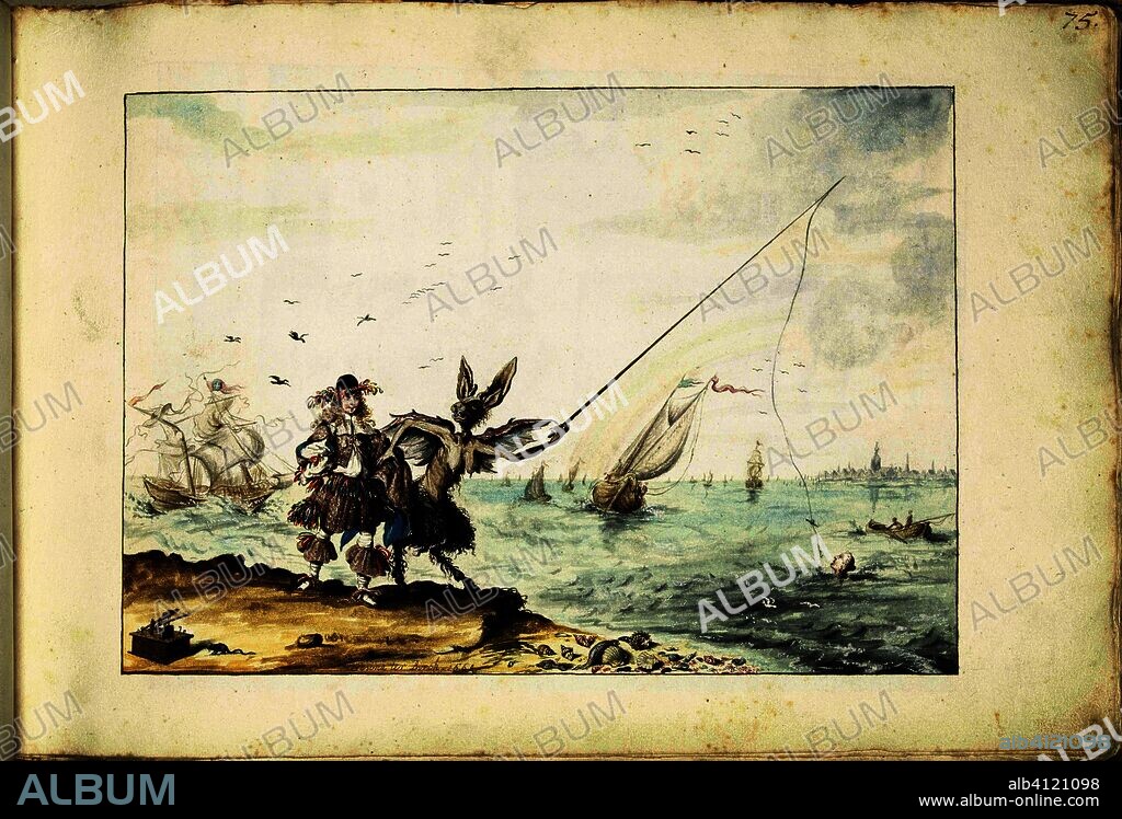 A gentleman (Moses?) Is tempted by a devil who fishes for a woman. Draughtsman: Gesina ter Borch (signed by artist). Dating: 1664. Place: Zwolle. Measurements: h 243 mm × w 360 mm.