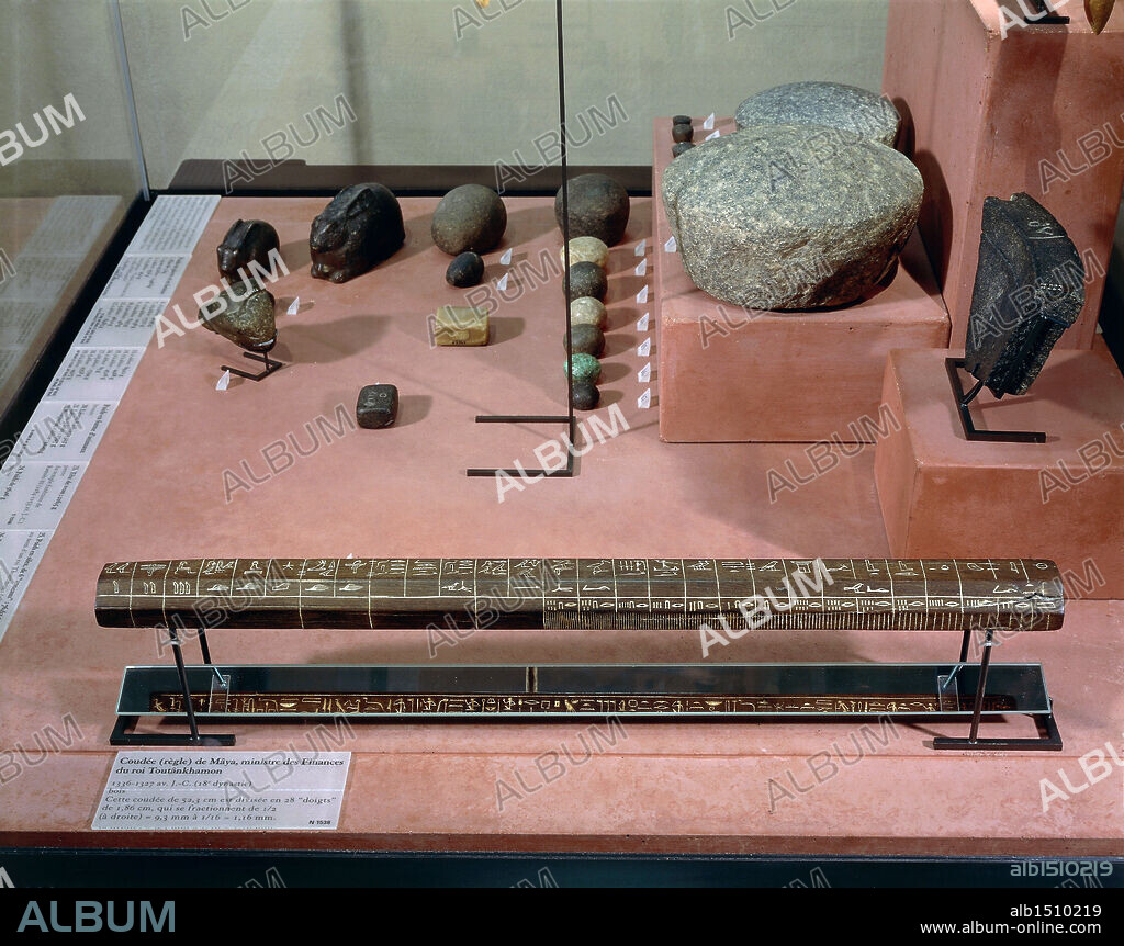 Egyptian civilization, New Kingdom, Dynasty XVIII. Wood cubit rod (rule) of Maya, royal treasurer of Tutankhamen.