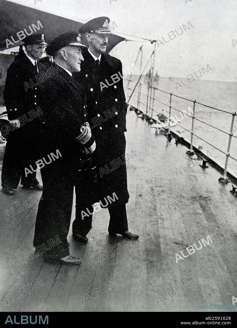 King Haakon VII and the Royal Family of Norway return on the HMS Norfolk after the liberation of Norway after World War Two.
