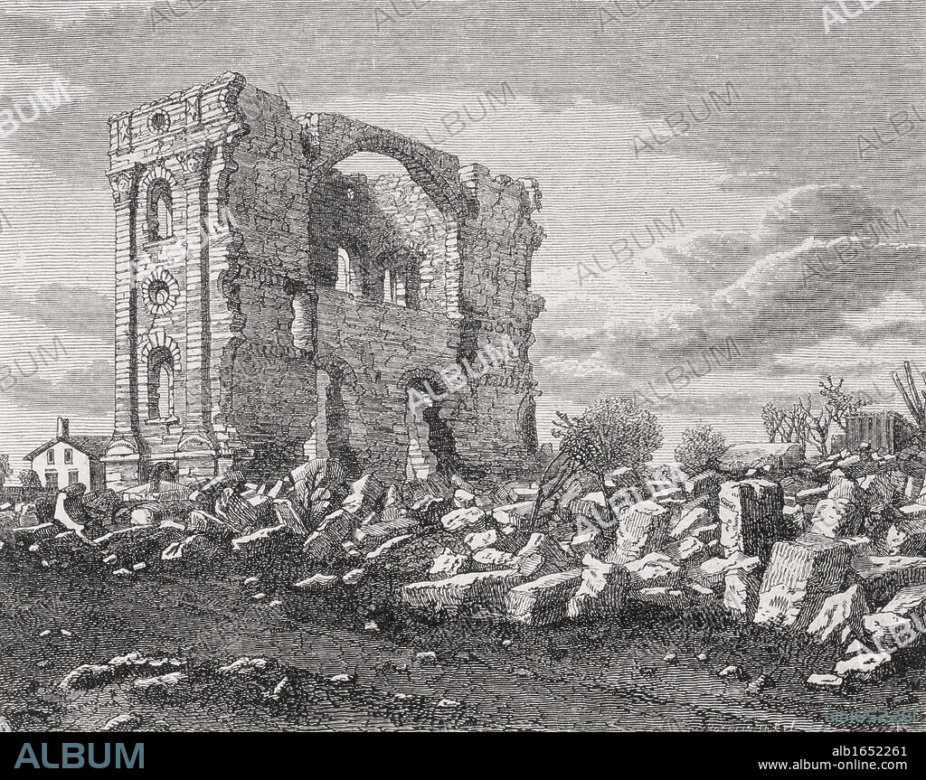 Ruins of the Mormon Temple Nauvoo Illinois United States of America from a 19th century print.