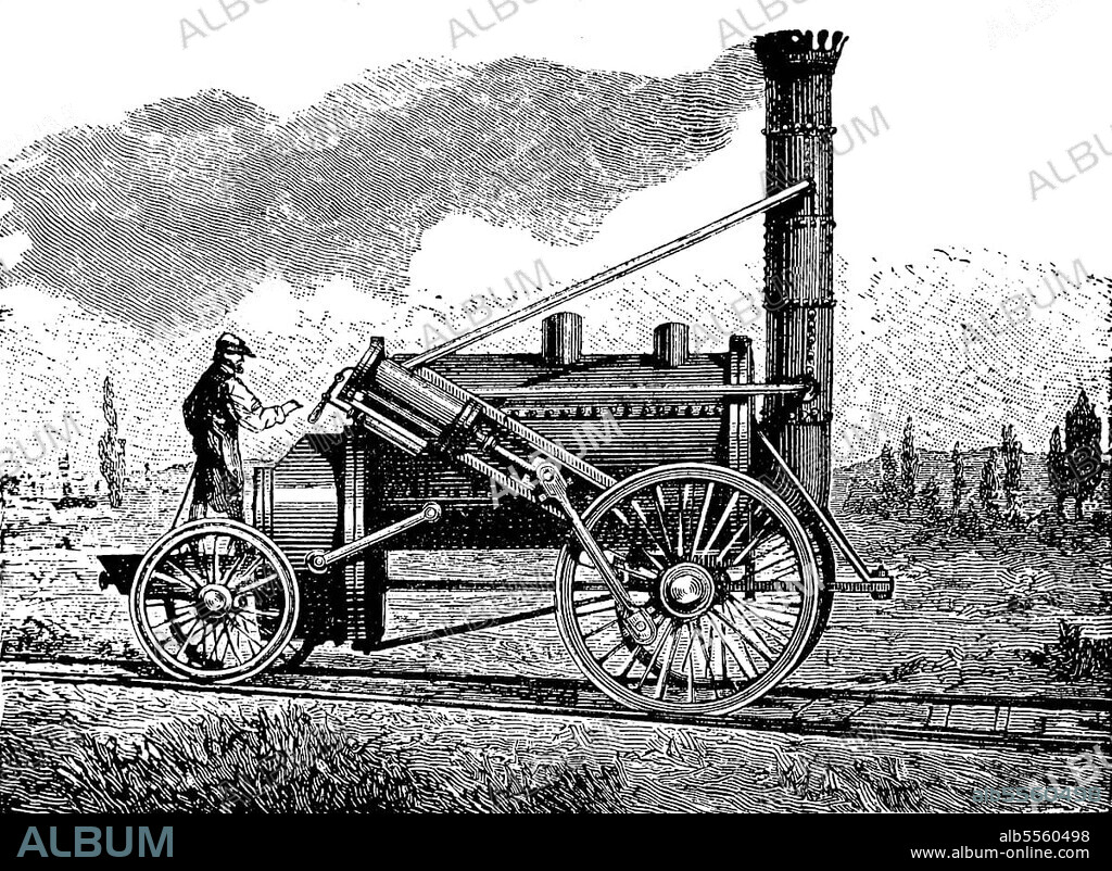 Locomotive The Rocket by George and Robert Stephenson from 1829, England, digitally restored reproduction of an original 19th-century pattern