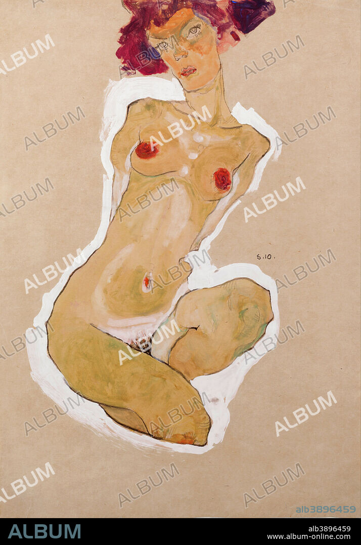 EGON SCHIELE. Hockender weiblicher Akt Squatting Female Nude. Date/Period: 1910. Drawing. Height: 447 mm (17.59 in); Width: 310 mm (12.20 in).