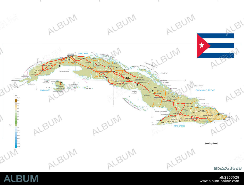 CUBA. Mapa físico y político de Cuba.