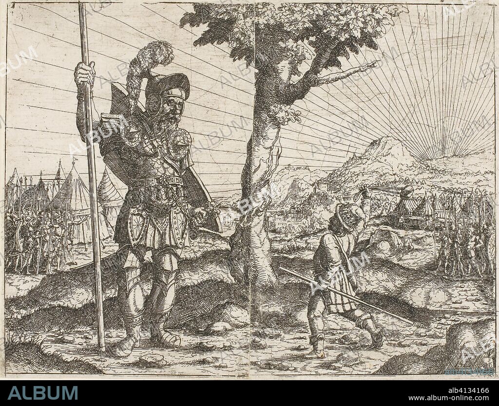 David and Goliath. Hanns Lautensack; German, 1524-1560/66. Date: 1551. Dimensions: 175 x 230 mm. Etching on paper. Origin: Germany.