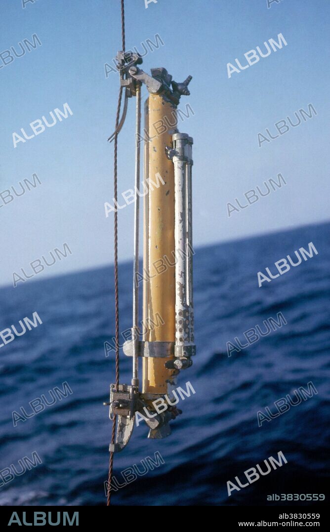 Nansen bottle in with thermometers attached.