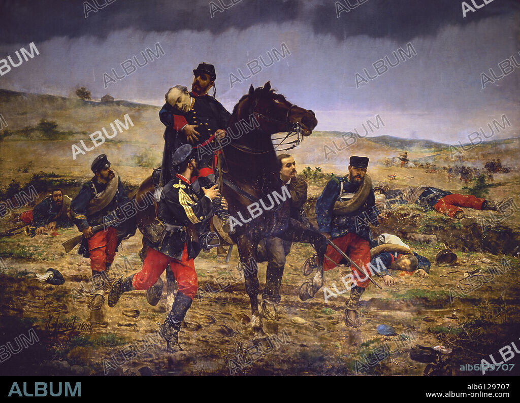 JUAN JOAQUIN Y AGRASOT (1836-1919). MUERTE DEL MARQUES DE DUERO (GENERAL GUTIERREZ DE LA CONCHA) - 1884 - O/L - 3,78x5,13.