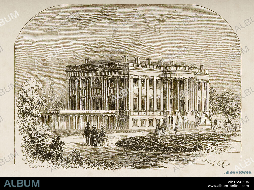The White House Washington DC in 1870s. From American Pictures Drawn With Pen And Pencil by Rev Samuel Manning circa 1880.
