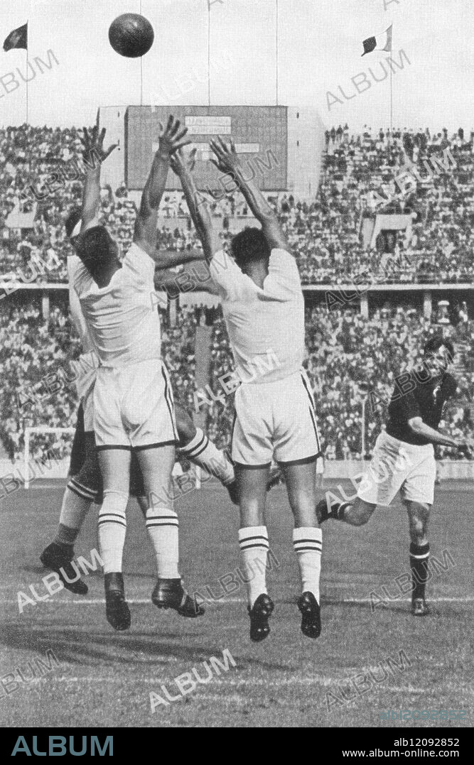 A penalty throw for Hungary in the Austria-Hungary handball game. - Berlin Olympics - 1936.